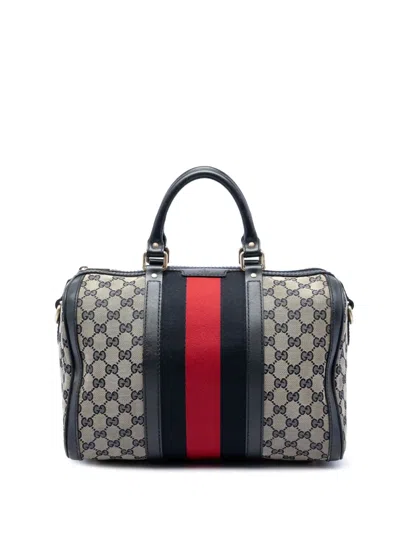Pre-owned Gucci 2016-2026 Medium Gg Canvas Web Joy Boston Bag Satchel In Neutral