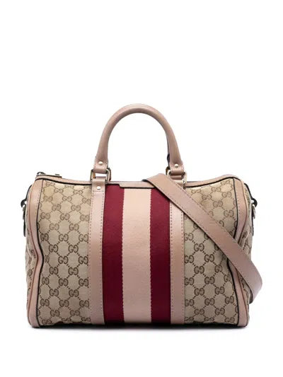 Pre-owned Gucci 2016-2026 Medium Gg Canvas Web Joy Boston Bag Satchel In Neutral