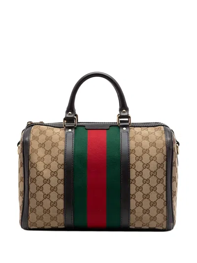 Pre-owned Gucci 2016-2026 Medium Gg Canvas Web Joy Boston Bag Satchel In Neutral