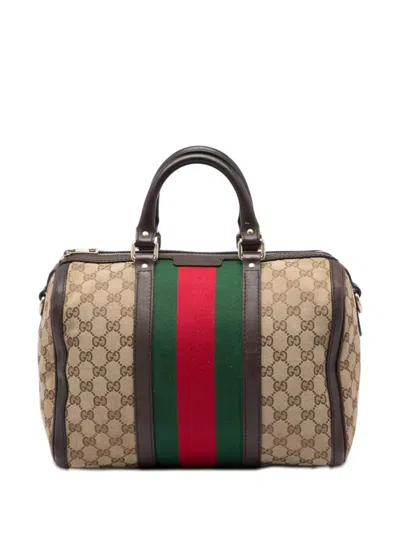 Pre-owned Gucci 2016-2026 Medium Gg Canvas Web Joy Boston Bag Satchel In Neutral