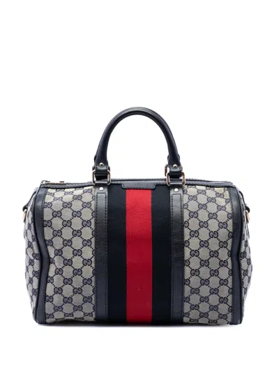 Pre-owned Gucci 2016-2026 Medium Gg Canvas Web Joy Boston Bag Satchel In Neutrals