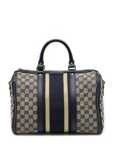 Pre-owned Gucci 2016-2026 Medium Gg Canvas Web Joy Boston Bag Satchel In Neutrals