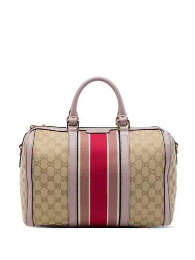 Pre-owned Gucci 2016-2026 Medium Gg Canvas Web Joy Boston Bag Satchel In Neutrals