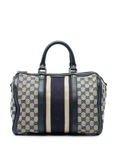 Pre-owned Gucci 2016-2026 Medium Gg Canvas Web Joy Boston Bag Satchel In Neutrals
