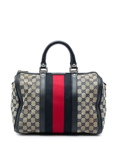 Pre-owned Gucci 2016-2026 Medium Gg Canvas Web Joy Boston Bag Satchel In Neutrals