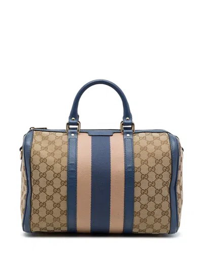 Pre-owned Gucci 2016-2026 Medium Gg Canvas Web Joy Boston Bag Satchel In Neutrals