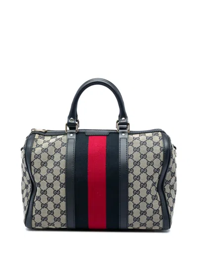 Pre-owned Gucci 2016-2026 Medium Gg Canvas Web Joy Boston Bag Satchel In Neutrals