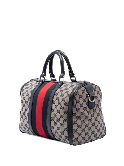 Pre-owned Gucci 2016-2026 Medium Gg Canvas Web Joy Boston Bag Satchel In Neutrals