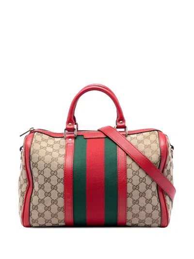 Pre-owned Gucci 2016-2026 Medium Gg Canvas Web Joy Boston Bag Satchel In Red