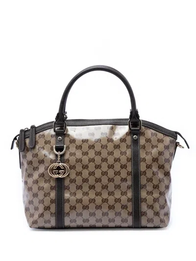 Pre-owned Gucci 2016-2026 Medium Gg Crystal Charm Dome Satchel In Neutrals
