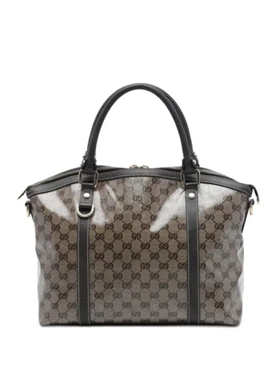 Pre-owned Gucci 2016-2026 Medium Gg Crystal Charm Dome Satchel In Neutrals