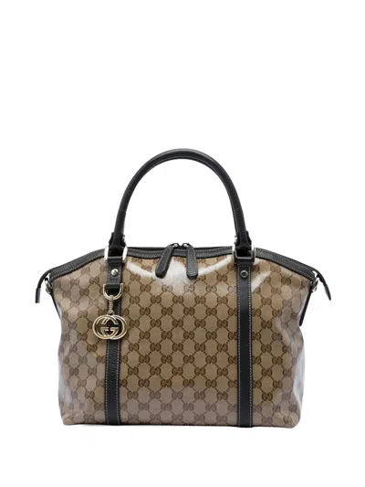 Pre-owned Gucci 2016-2026 Medium Gg Crystal Charm Dome Satchel In Neutrals