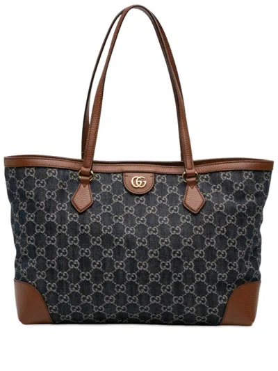 Pre-owned Gucci 2016-2026 Medium Gg Denim Ophidia Tote Bag In Blue