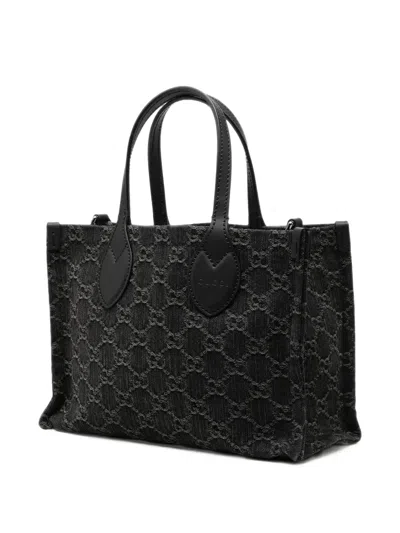 Pre-owned Gucci 2016-2026 Medium Gg Denim Ophidia Tote Satchel In Black