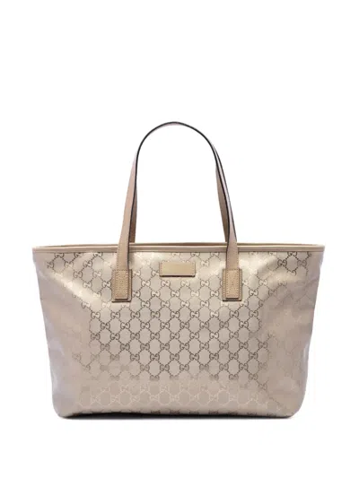 Pre-owned Gucci 2016-2026 Medium Gg Imprime Tote Bag In Gold
