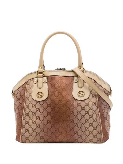 Pre-owned Gucci 2016-2026 Medium Gg Lurex Scarlett Satchel In Brown