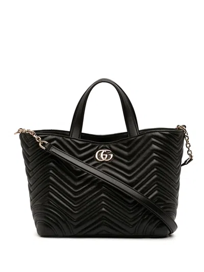 Pre-owned Gucci 2016-2026 Medium Gg Marmont Matelasse Calfskin Betty Tote Satchel In Black