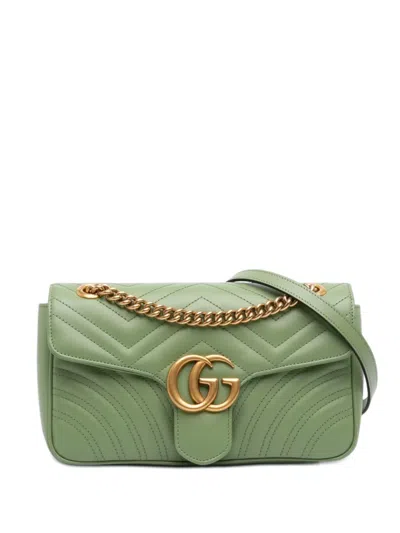 Pre-owned Gucci 2016-2026 Medium Gg Marmont Matelasse Calfskin Shoulder Bag In Green