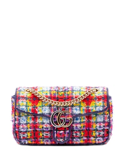 Pre-owned Gucci 2016-2026 Medium Gg Marmont Tweed Shoulder Bag In Multi