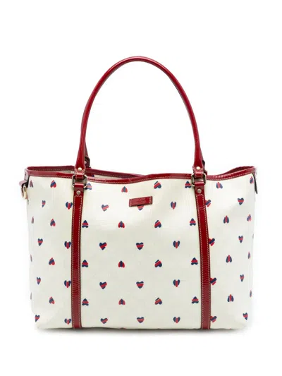 Pre-owned Gucci 2016-2026 Medium Gg Supreme Hearts Joy Tote Bag In White