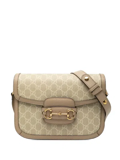 Pre-owned Gucci 2016-2026 Medium Gg Supreme Horsebit 1955 Shoulder Bag In Neutrals
