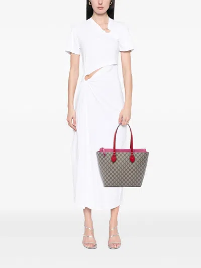 Pre-owned Gucci 2016-2026 Medium Gg Supreme Linea A Zip Tote Bag In Red