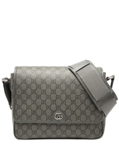 Pre-owned Gucci 2016-2026 Medium Gg Supreme Ophidia Messenger Bag Crossbody Bag In Gray