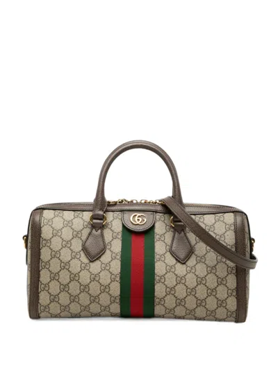 Pre-owned Gucci 2016-2026 Medium Gg Supreme Ophidia Top Handle Bag Satchel In Neutrals