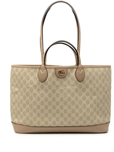 Pre-owned Gucci 2016-2026 Medium Gg Supreme Ophidia Tote Satchel In Neutral