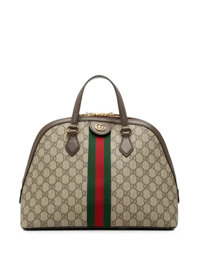 Pre-owned Gucci 2016-2026 Medium Gg Supreme Ophidia Web Satchel In Neutrals