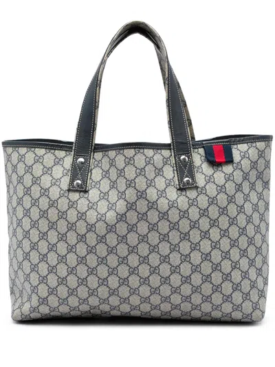 Pre-owned Gucci 2016-2026 Medium Gg Supreme Web Loop Tote Bag In Neutrals