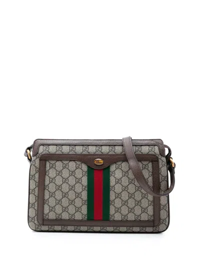 Pre-owned Gucci 2016-2026 Medium Gg Supreme Web Ophidia Crossbody Bag In Neutral