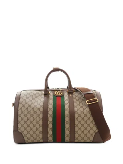 Pre-owned Gucci 2016-2026 Medium Gg Supreme Web Savoy Duffle Bag Travel Bag In Neutrals
