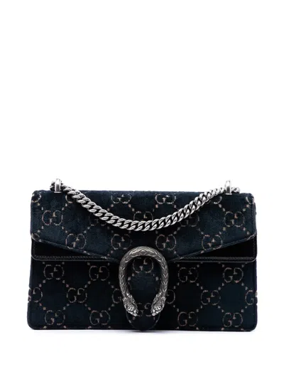 Pre-owned Gucci 2016-2026 Medium Gg Velvet Dionysus Shoulder Bag In Blue