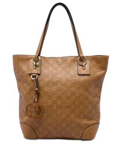Pre-owned Gucci 2016-2026 Medium Ssima Gg Charm Tote Bag In Brown