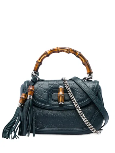 Pre-owned Gucci 2016-2026 Medium Ssima New Bamboo Top Handle Bag Satchel In 蓝色