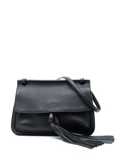 Pre-owned Gucci 2016-2026 Medium Leather Bamboo Daily Crossbody Bag In Black