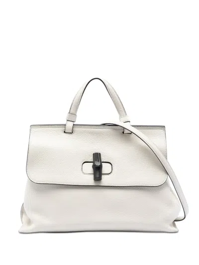 Pre-owned Gucci 2016-2026 Medium Leather Bamboo Daily Satchel In White