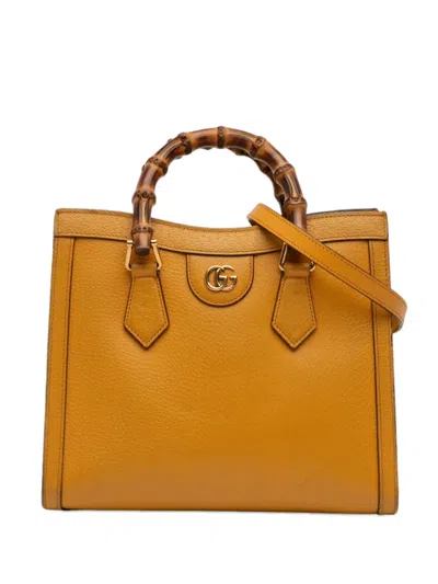 Pre-owned Gucci 2016-2026 Medium Leather Bamboo Diana Satchel In Yellow