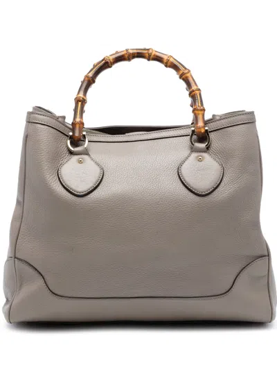 Pre-owned Gucci 2016-2026 Medium Leather Bamboo Diana Tote Bag In Brown