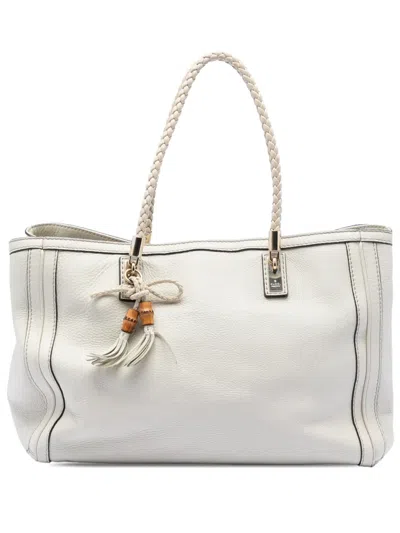 Pre-owned Gucci 2016-2026 Medium Leather Bella Tote Bag In White