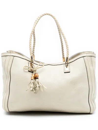 Pre-owned Gucci 2016-2026 Medium Leather Bella Tote Bag In White