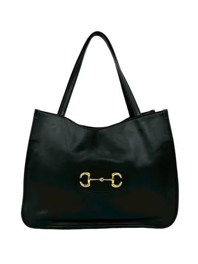 Pre-owned Gucci 2016-2026 Medium Leather Horsebit 1955 Tote Bag In Black