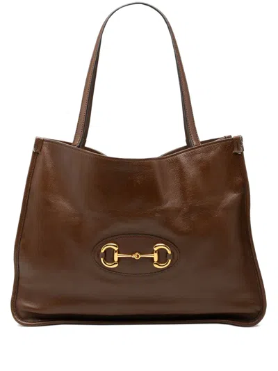 Pre-owned Gucci 2016-2026 Medium Leather Horsebit 1955 Tote Bag In Brown