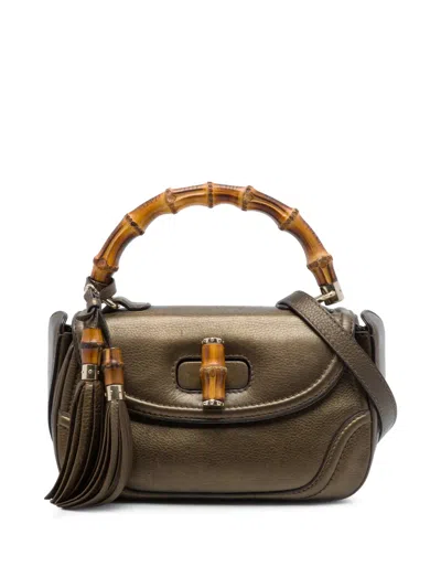Pre-owned Gucci 2016-2026 Medium Leather New Bamboo Satchel In Brown