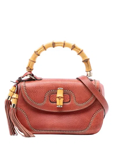 Pre-owned Gucci 2016-2026 Medium Leather New Bamboo Satchel In Red