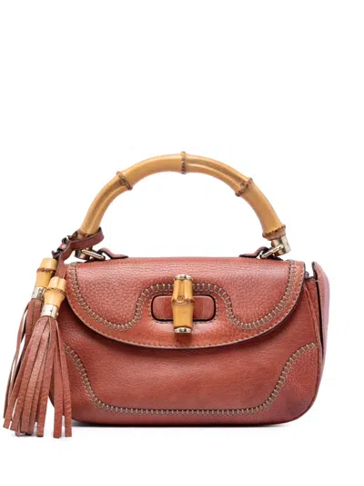 Pre-owned Gucci 2016-2026 Medium Leather New Bamboo Satchel In Red