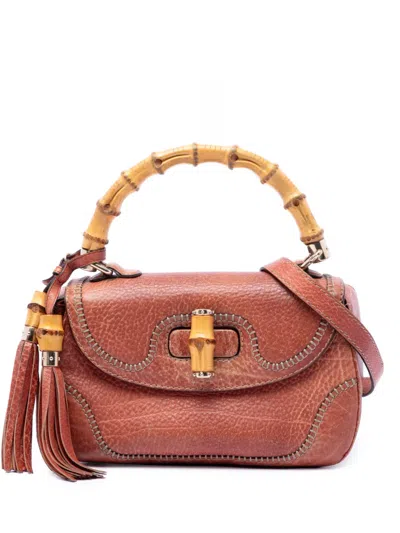 Pre-owned Gucci 2016-2026 Medium Leather New Bamboo Satchel In Red