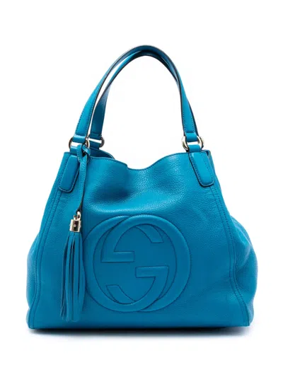 Pre-owned Gucci 2016-2026 Medium Leather Soho Cellarius Tote Bag In Blue