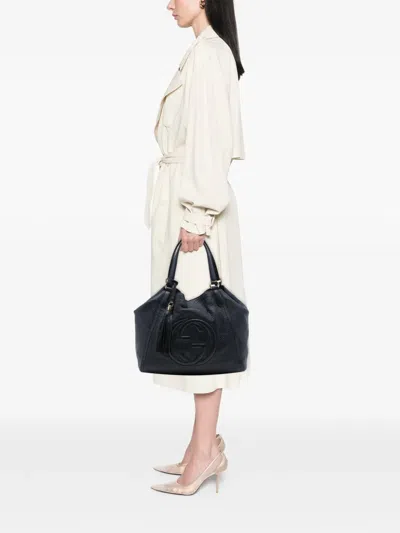 Pre-owned Gucci 2016-2026 Medium Leather Soho Cellarius Tote Satchel In Black